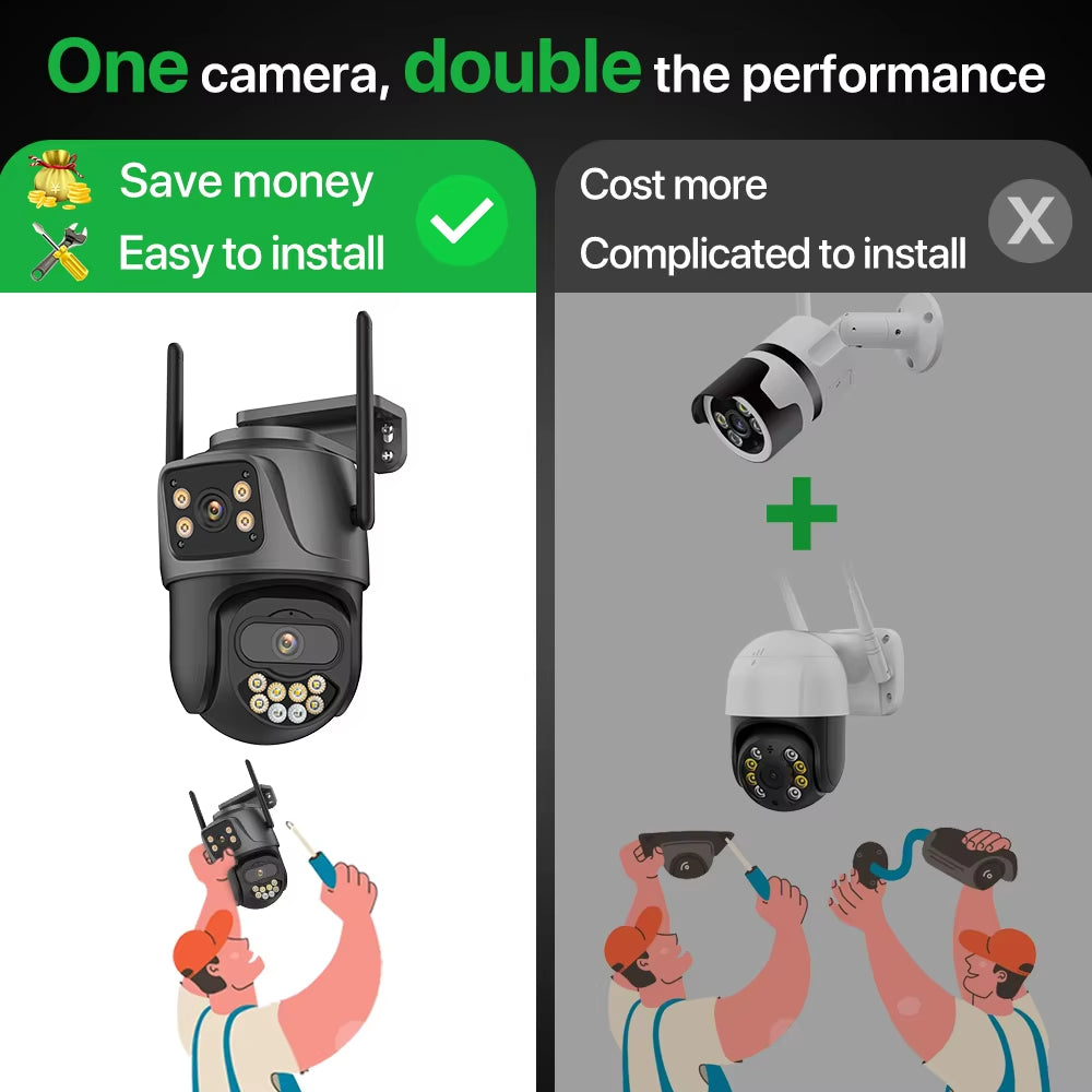 6K 9MP HD IP Camera Outdoor Three-Lens External Wifi Camera 4K 8MP Dual Screen Security PTZ Cam Auto Tracking Surveillance Icsee