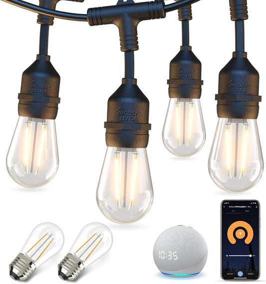 Outdoor String Lights, 98Ft Smart LED Patio Lights, Wifi Control, Compatible with Alexa, Waterproof Dimmable Edison String Lights for Outside, Porch