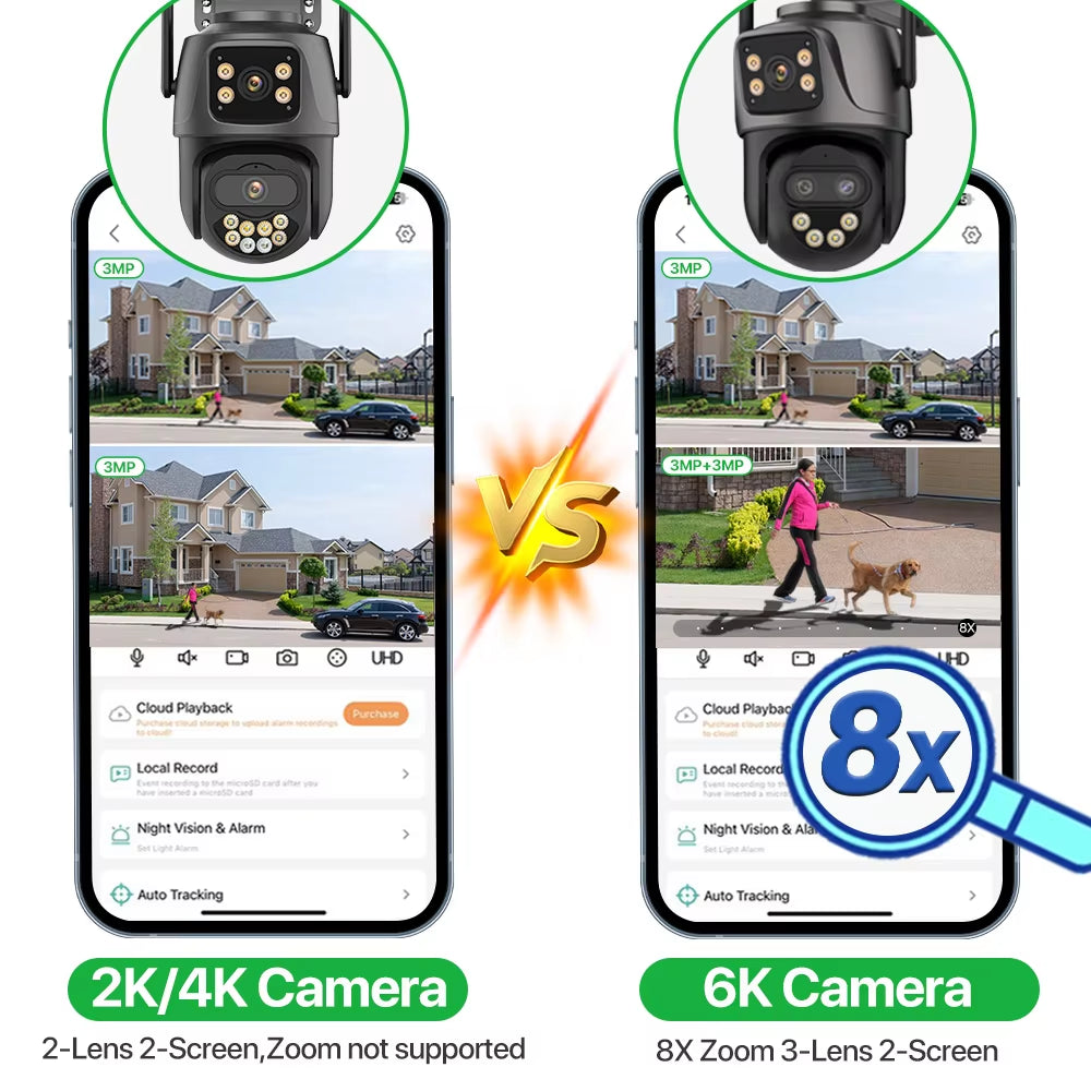6K 9MP HD IP Camera Outdoor Three-Lens External Wifi Camera 4K 8MP Dual Screen Security PTZ Cam Auto Tracking Surveillance Icsee