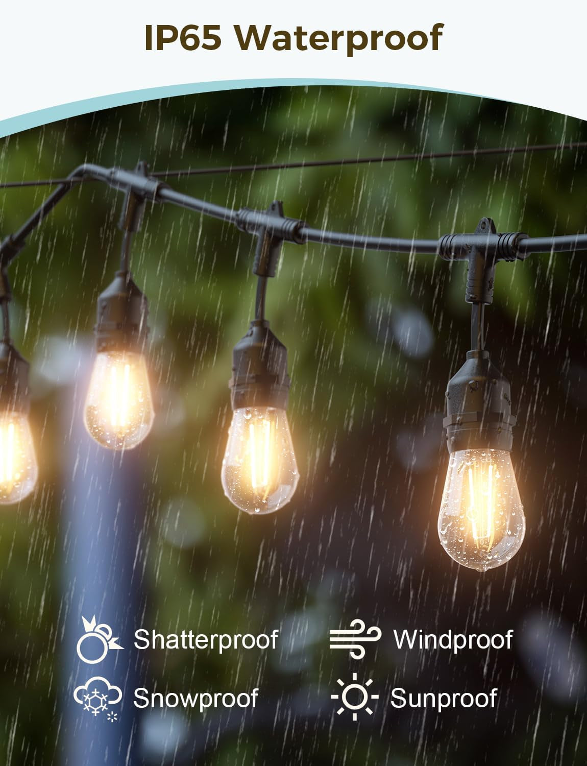 Outdoor String Lights, 98Ft Smart LED Patio Lights, Wifi Control, Compatible with Alexa, Waterproof Dimmable Edison String Lights for Outside, Porch