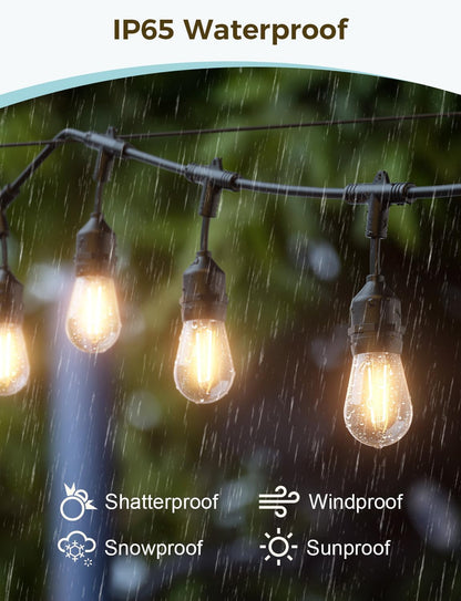 Outdoor String Lights, 98Ft Smart LED Patio Lights, Wifi Control, Compatible with Alexa, Waterproof Dimmable Edison String Lights for Outside, Porch