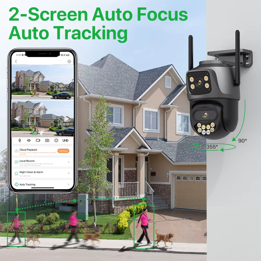 6K 9MP HD IP Camera Outdoor Three-Lens External Wifi Camera 4K 8MP Dual Screen Security PTZ Cam Auto Tracking Surveillance Icsee