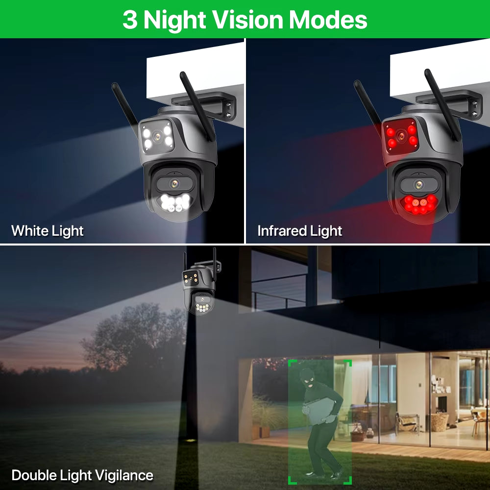 6K 9MP HD IP Camera Outdoor Three-Lens External Wifi Camera 4K 8MP Dual Screen Security PTZ Cam Auto Tracking Surveillance Icsee