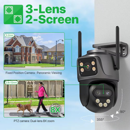 6K 9MP HD IP Camera Outdoor Three-Lens External Wifi Camera 4K 8MP Dual Screen Security PTZ Cam Auto Tracking Surveillance Icsee