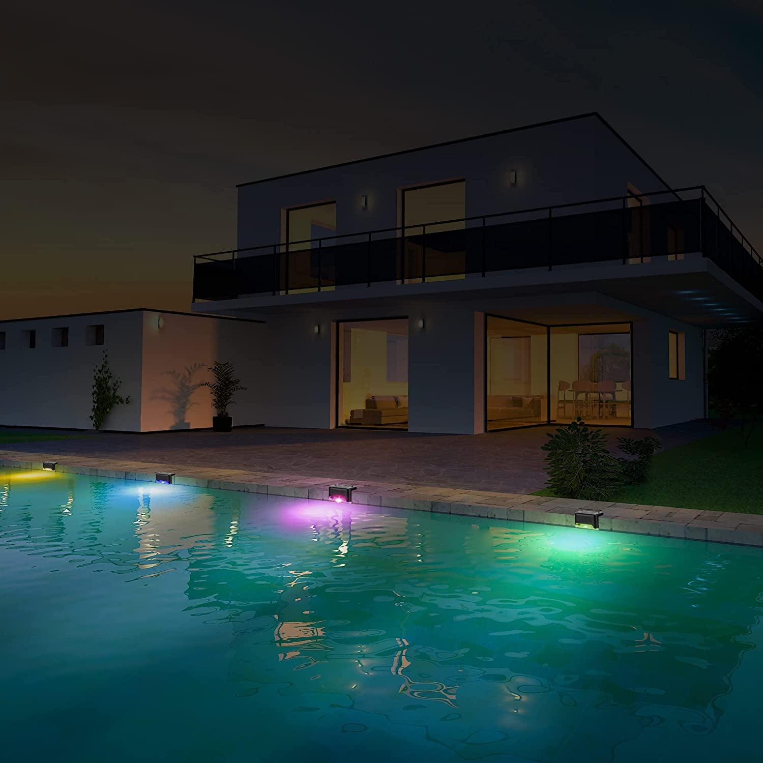 Solar Pool Side Lights 4-Pack, Color Changing Waterproof Light up Swimming Pool